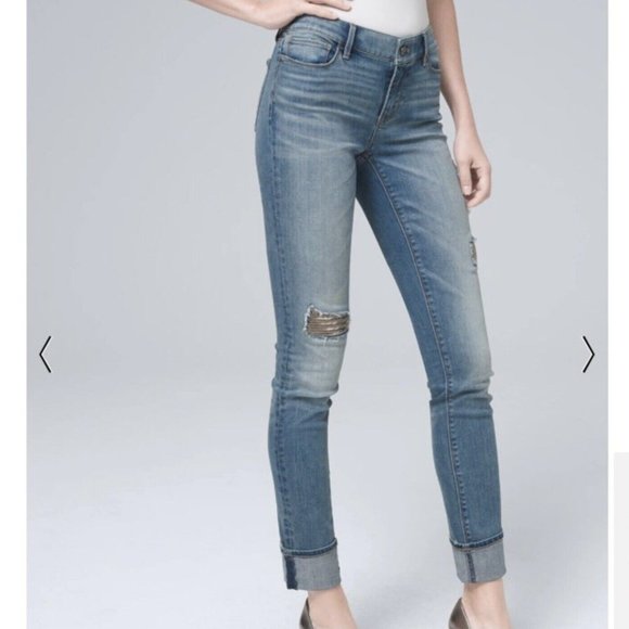 White House Black Market High Rise Straight Jeans Sz 2 Petite(2P) Beaded - Picture 7 of 16